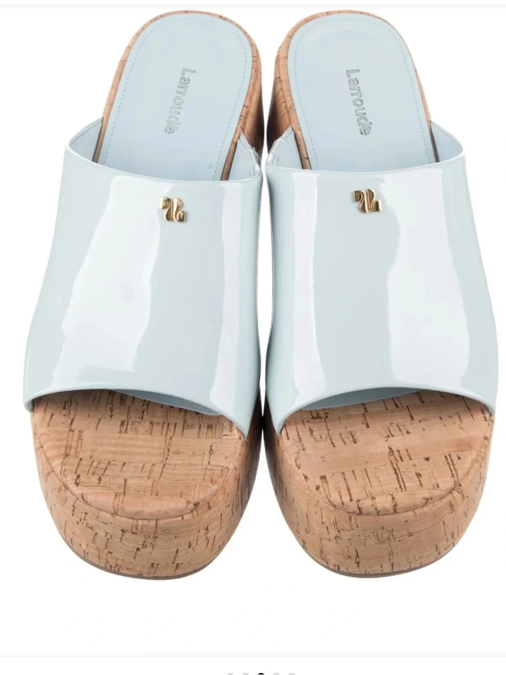 Larroude Charlie Mule in Maya Leather Ligh Blue Cork Slip